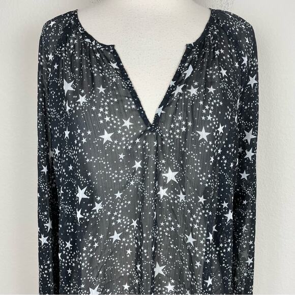 Modcloth Black Sheer Sparkle Star Long Sleeve Top Large - Picture 3 of 7
